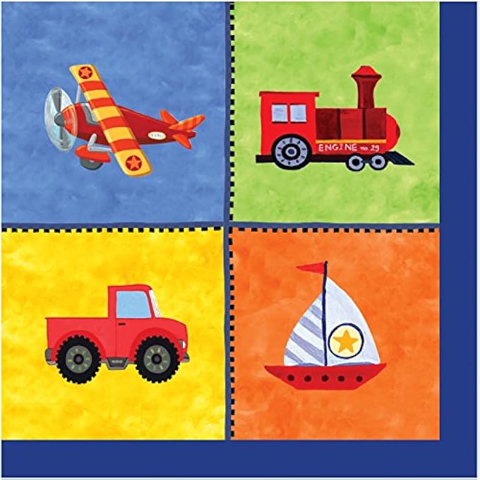 ON THE GO PLANE TRAIN BOAT TRUCK 3-PLY BEVERAGE NAPKINS 16-PIECE